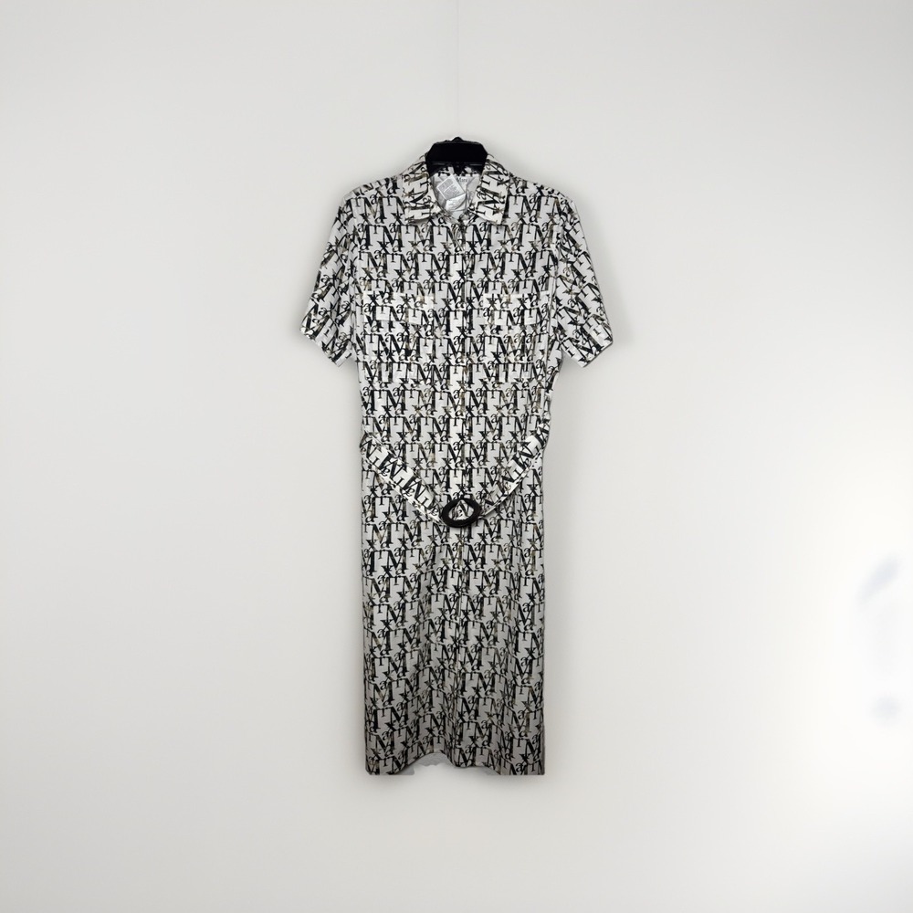 MAX MARA Women's Fumana Printed Poplin Dress Size 14 Belted Italy 100% Cotton